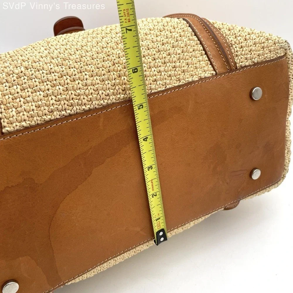 Cavalcanti Women's Woven Straw Leather Trim Tote Bag Tan Made in Italy Buckle